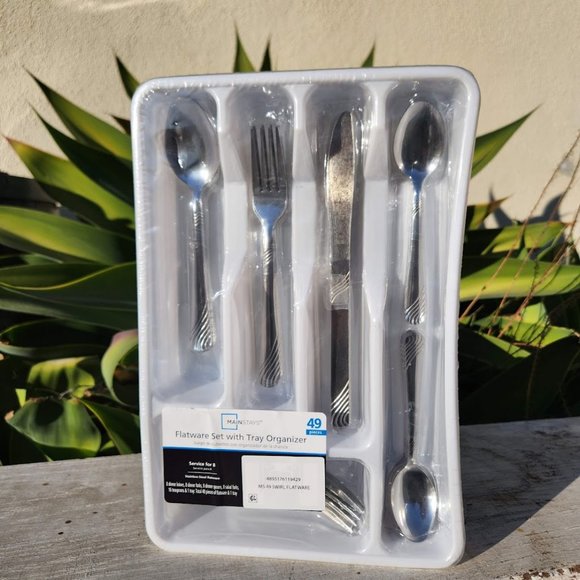 NEW 49 Piece stainless steel Flatware set with Tray spoons forks knives Utensils - Picture 6 of 10